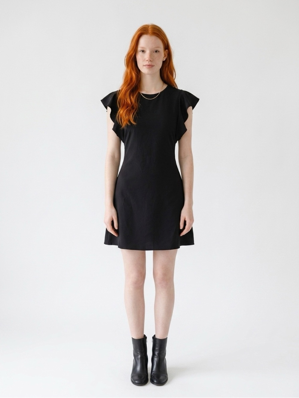 Black Flutter Sleeve Dress with Back Tie
